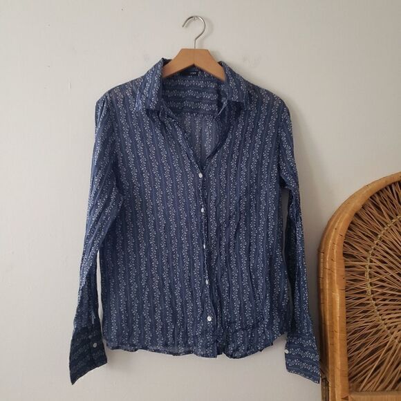 J. Crew Floral Button Down Blue Shirt S/M - Picture 1 of 6
